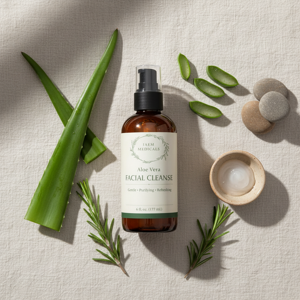 Aloe Vera Cleanser - Flatlay with Natural Elements