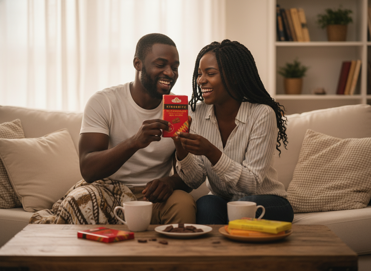 Couple sharing chocolate