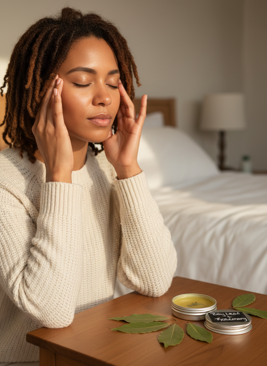 Woman using Bay Leaf + Rosemary Balm